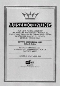 Auszeichnung Schüco Gottfried Schneider & Sohn 01.03.1985