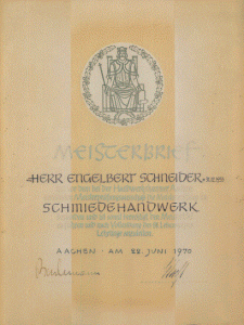 Meisterbrief Engelbert Schneider 22.06.1970